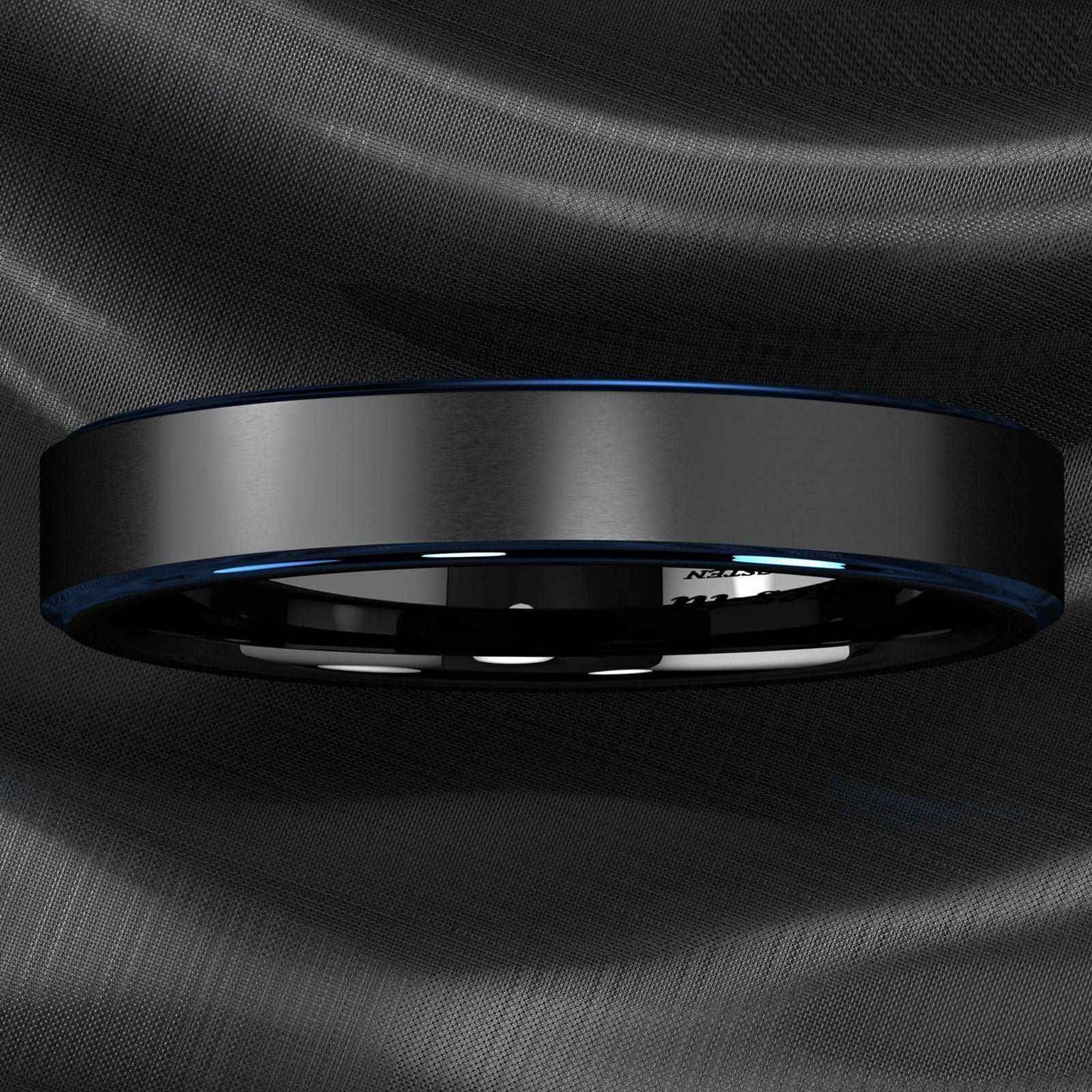Buy Black Brushed Blue Stripe Tungsten Ring - 6mm
