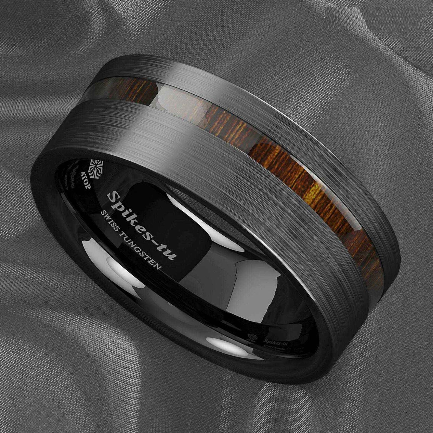 Buy Black Brushed Center Koa Wood Tungsten Ring - 8mm