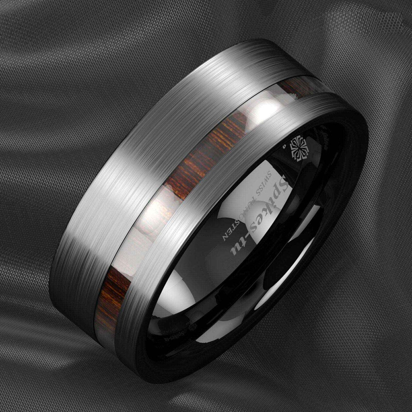 Buy Black Brushed Center Koa Wood Tungsten Ring - 8mm