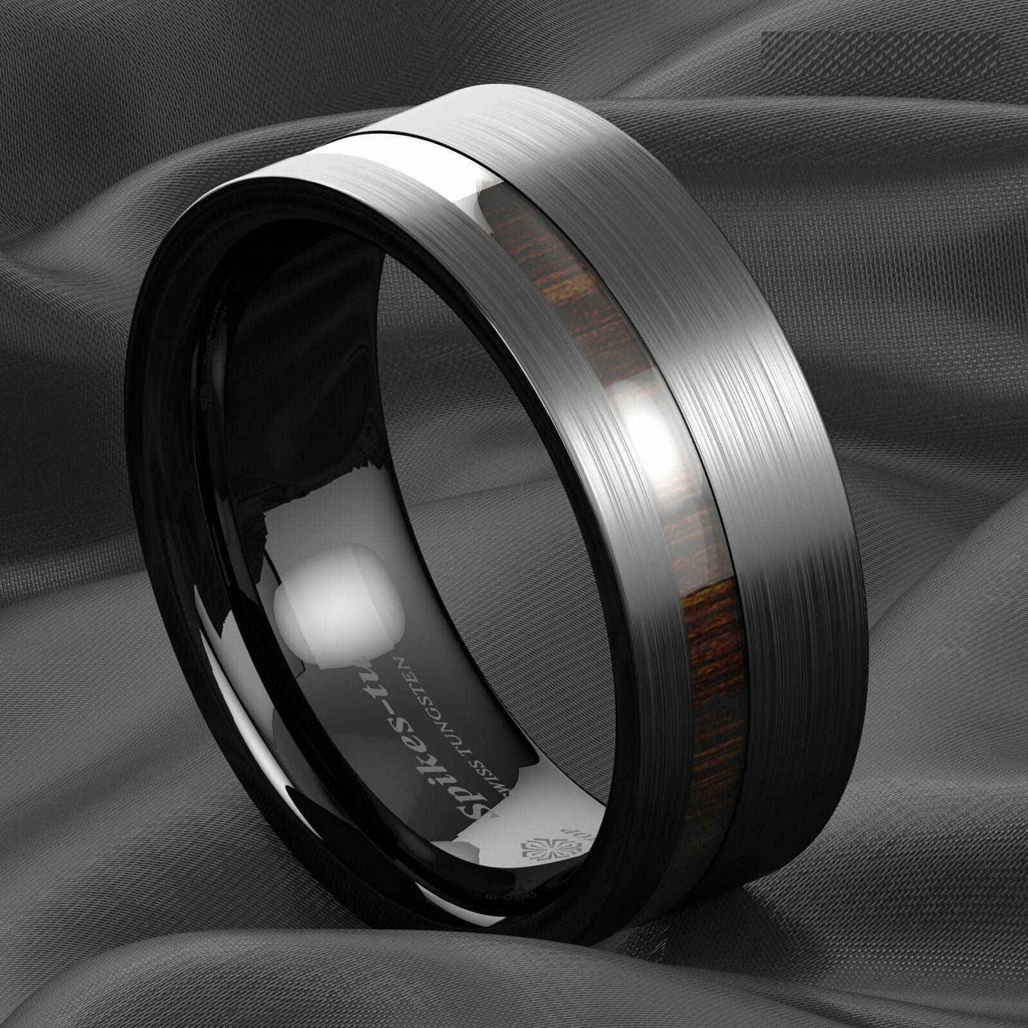 Buy Black Brushed Center Koa Wood Tungsten Ring - 8mm