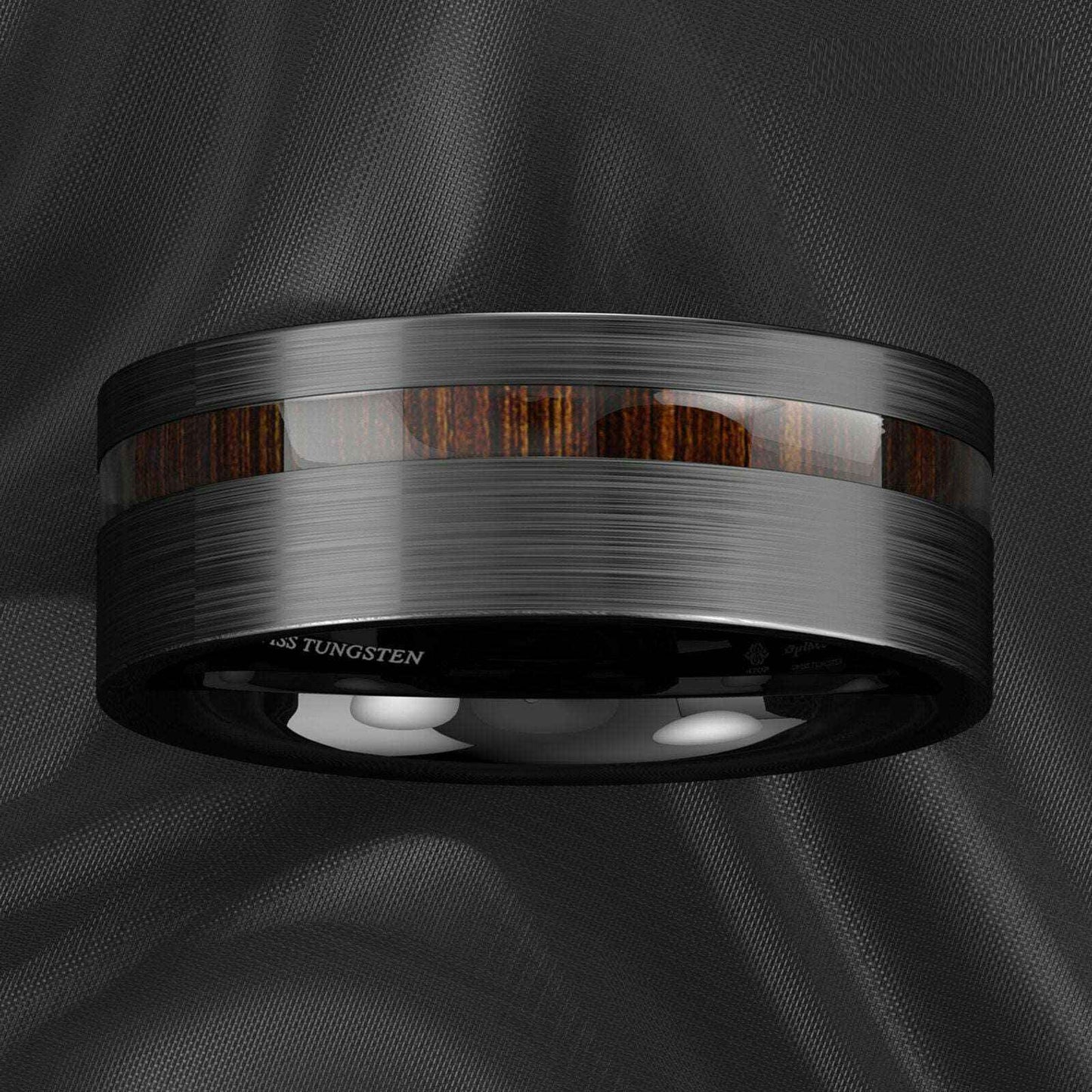 Buy Black Brushed Center Koa Wood Tungsten Ring - 8mm