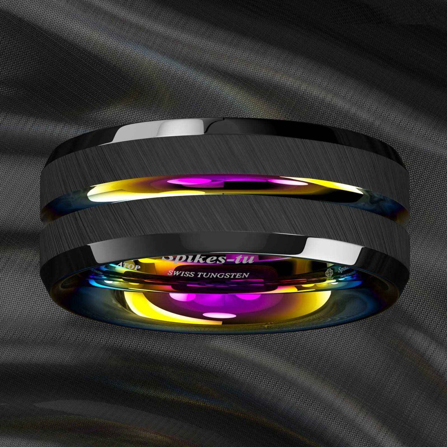 Buy Black Brushed Rainbow Tungsten Ring - 8mm