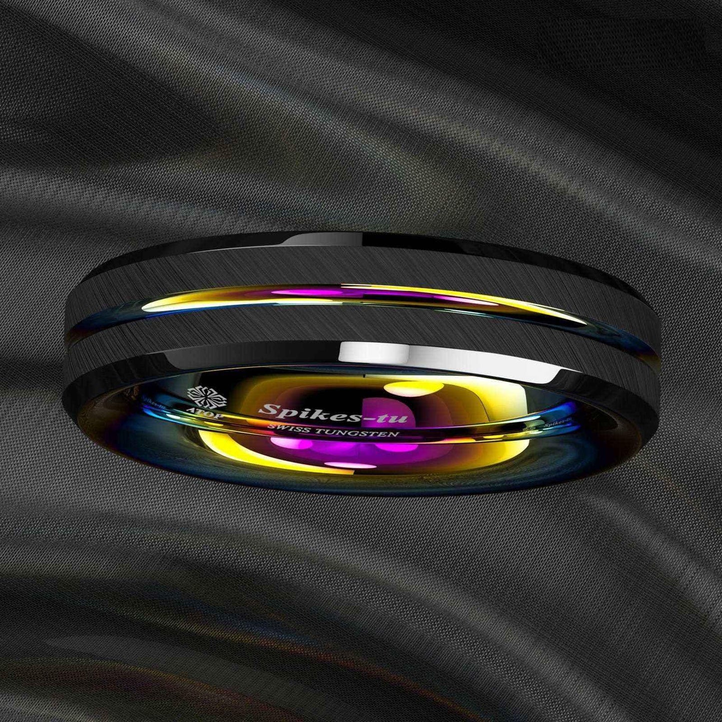 Buy Black Brushed Rainbow Tungsten Ring - 6mm