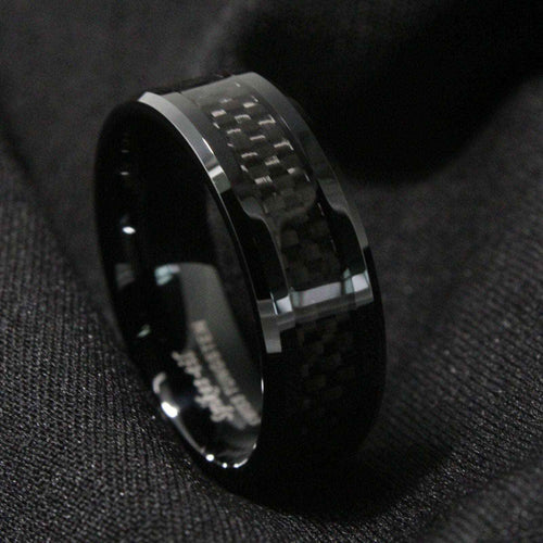 Buy Black Carbon Fibre Tungsten Ring - 8mm
