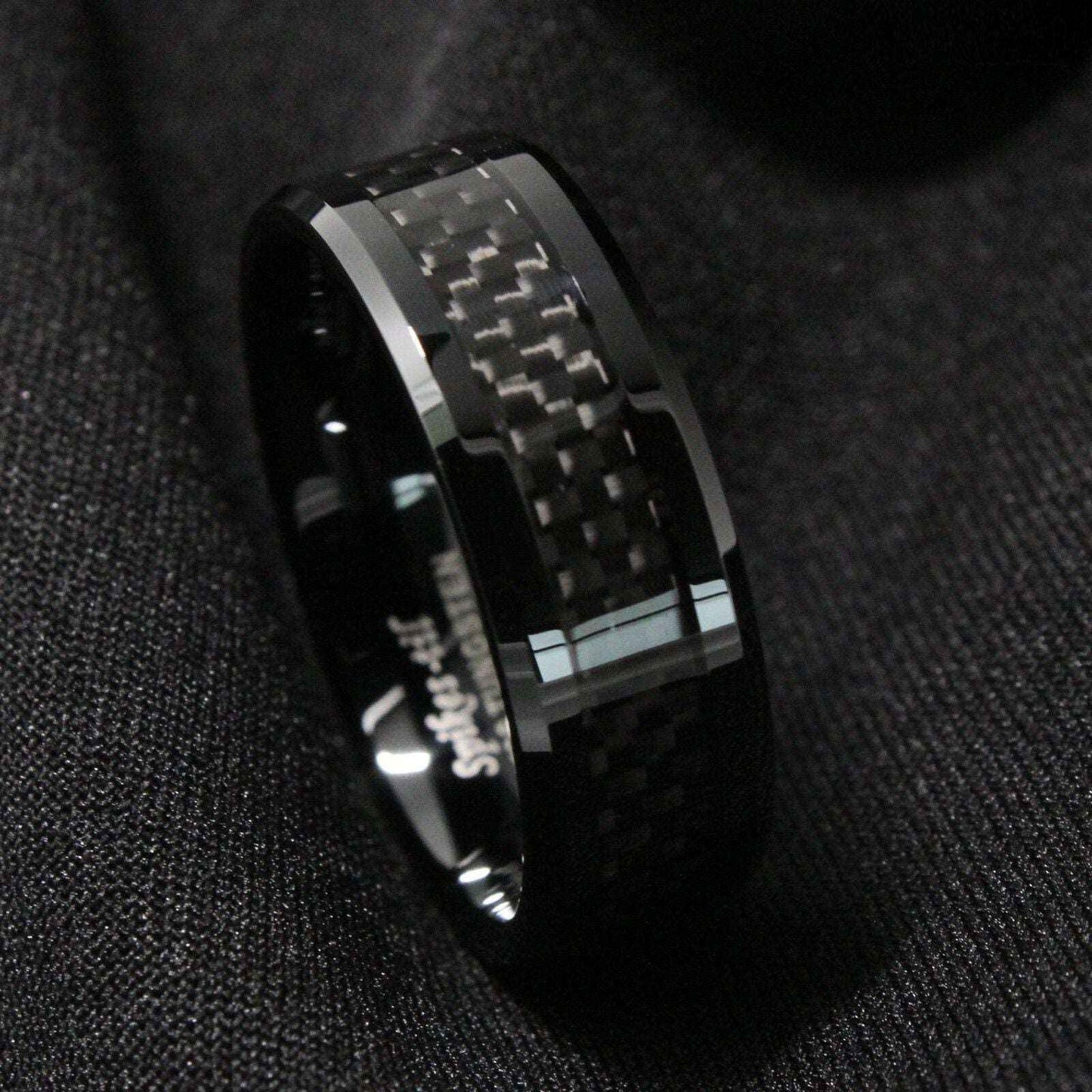 Buy Black Carbon Fibre Tungsten Ring - 8mm