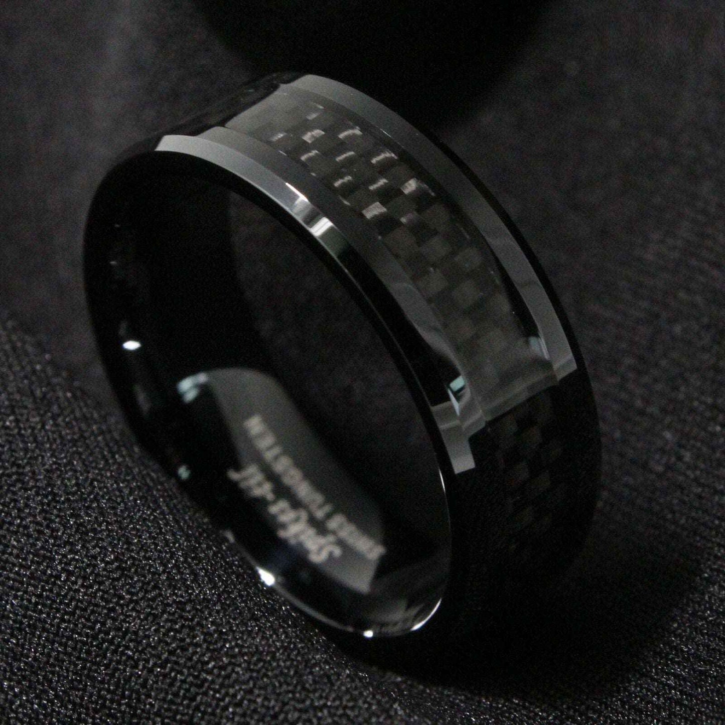 Buy Black Carbon Fibre Tungsten Ring - 8mm