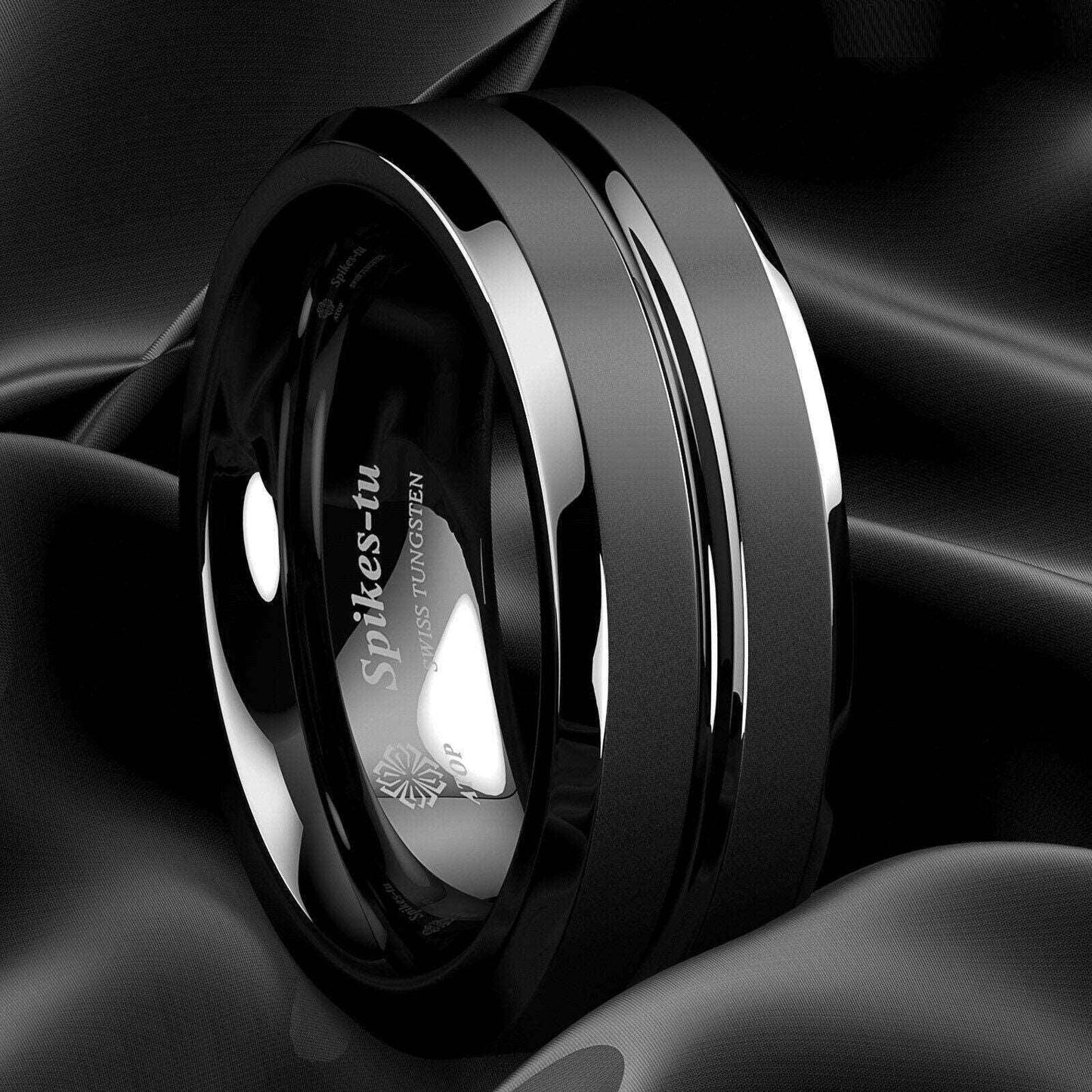 Buy Black Center Channel Stripe Tungsten Ring - 8mm