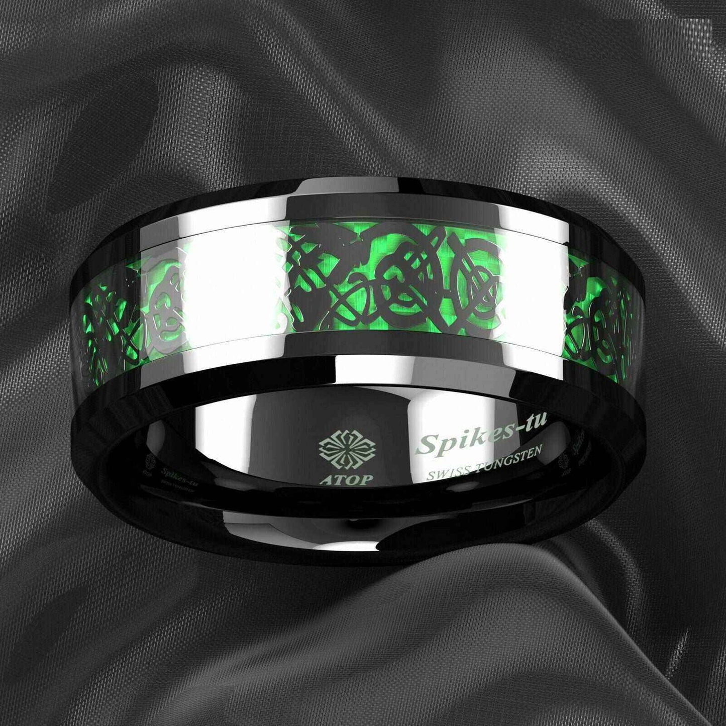 Buy Black Green Celtic Dragon Tungsten Ring - 8mm