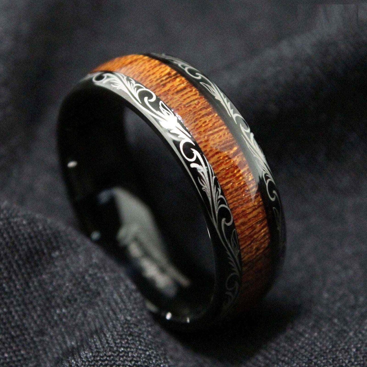 Buy Black Koa Wood Tungsten Ring - 8mm
