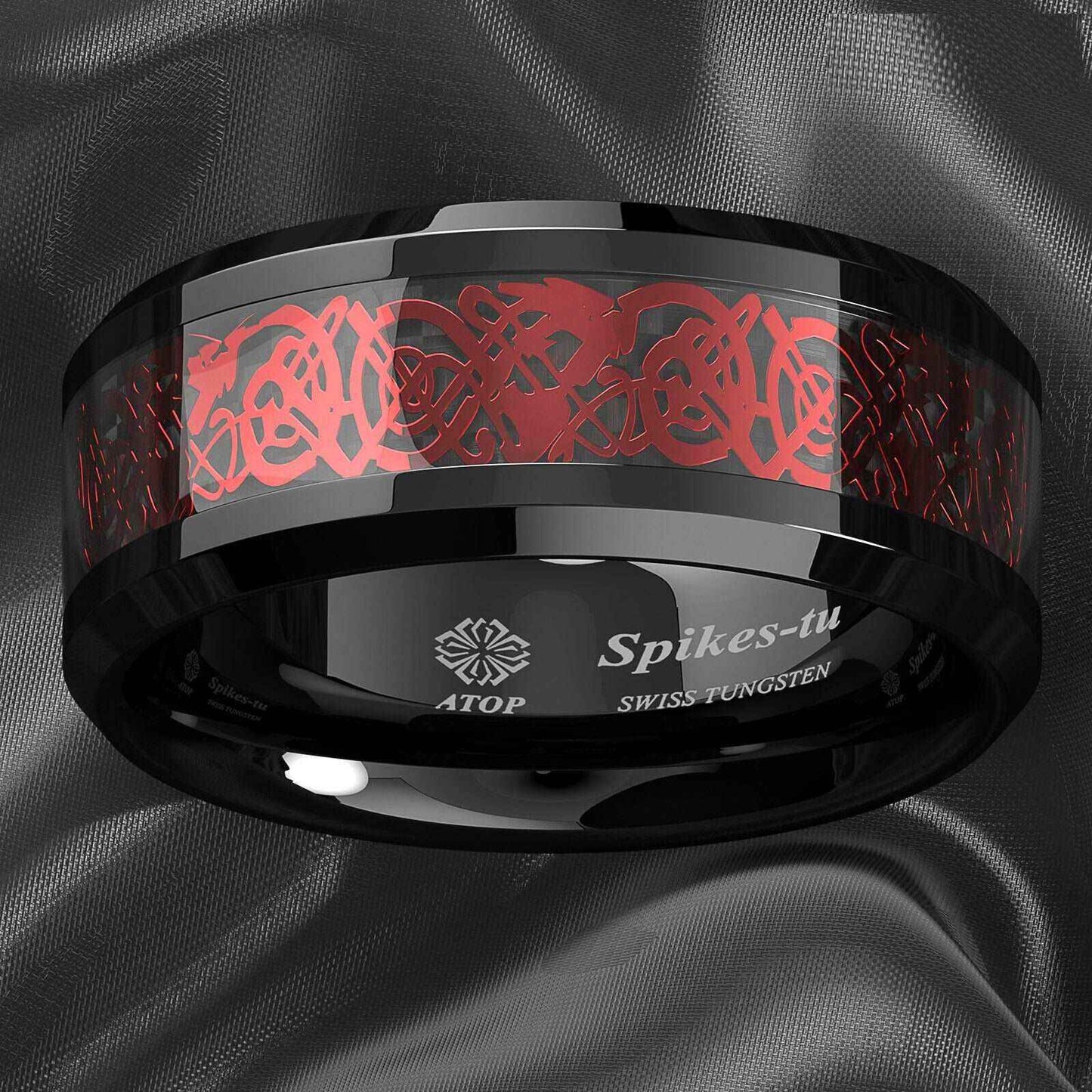 Buy Black Red Celtic Dragon Tungsten Ring - 8mm