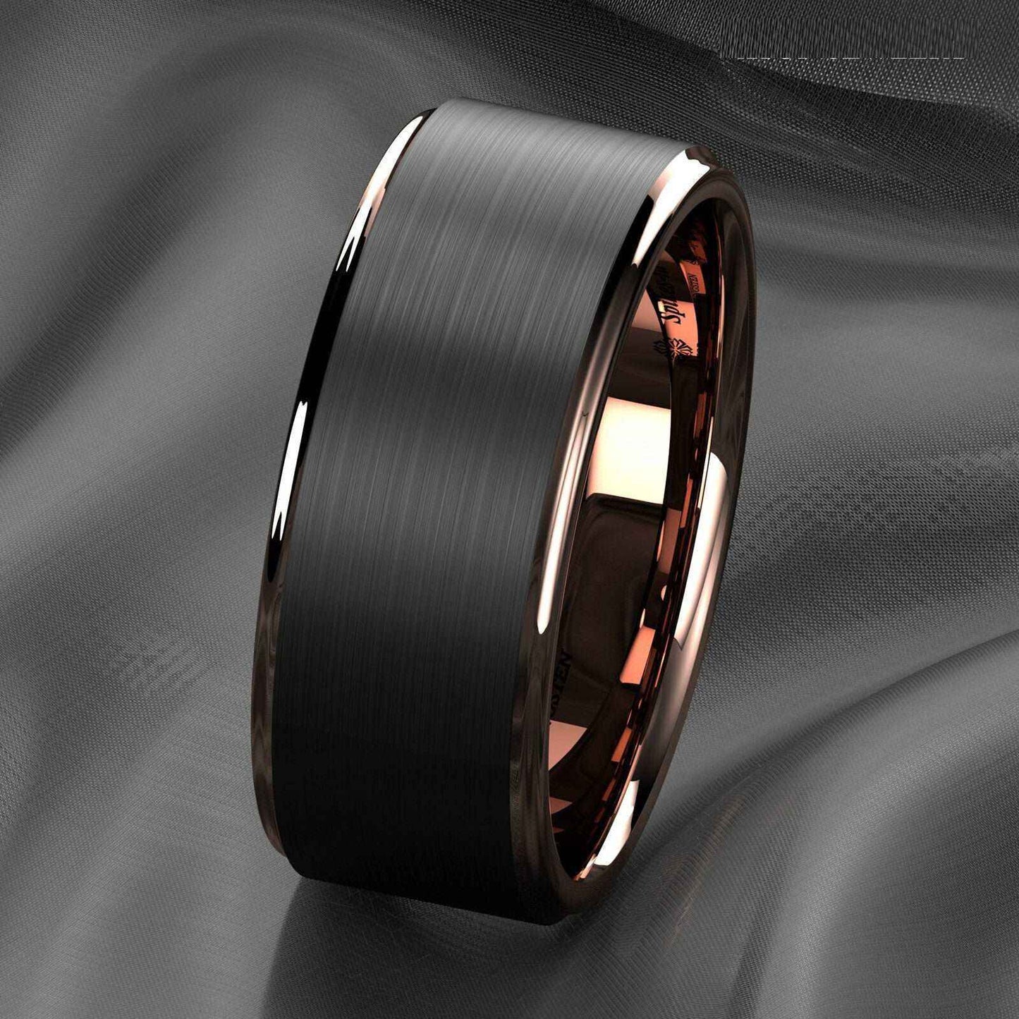 Buy a Black Rose Gold Brushed Tungsten Ring - 8mm