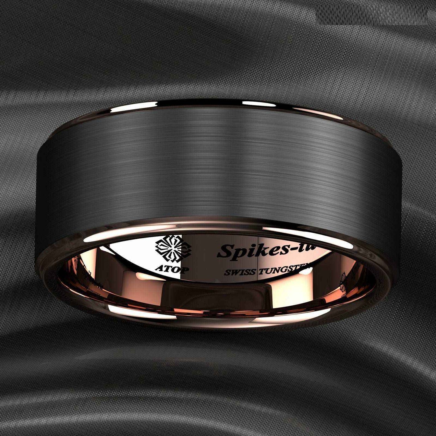 Buy a Black Rose Gold Brushed Tungsten Ring - 8mm