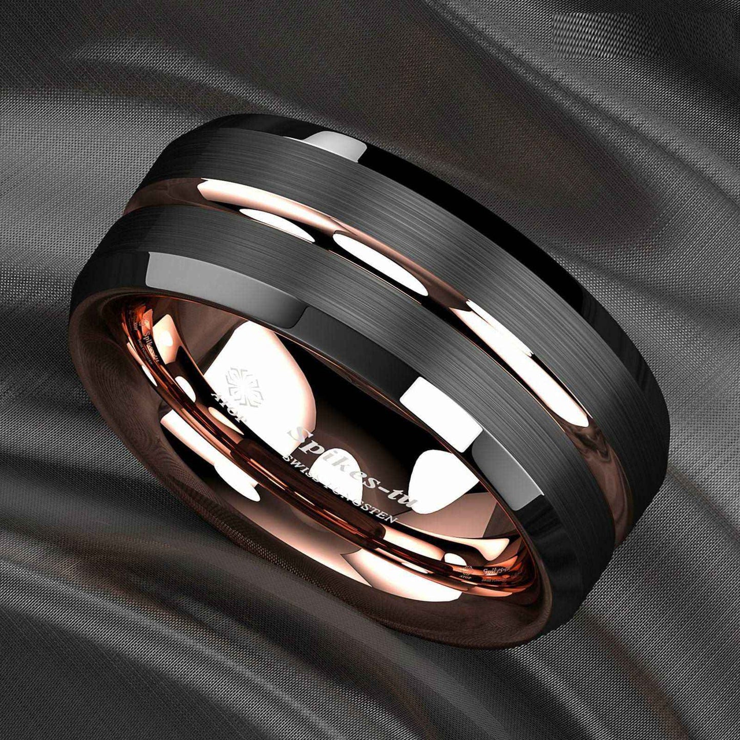 Buy 8mm Rose Gold Black Tungsten Ring