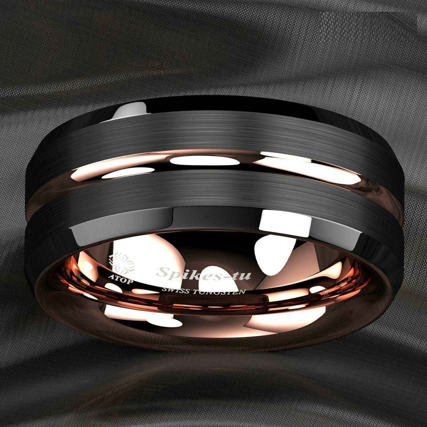 Buy 8mm Rose Gold Black Tungsten Ring