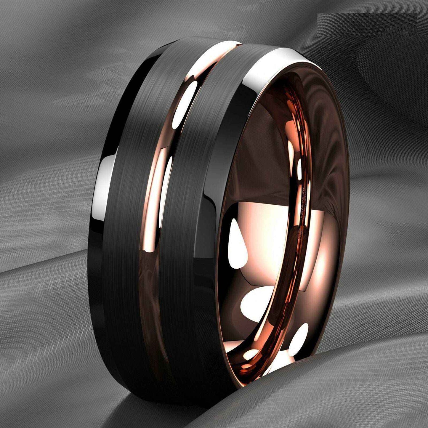 Buy 8mm Rose Gold Black Tungsten Ring