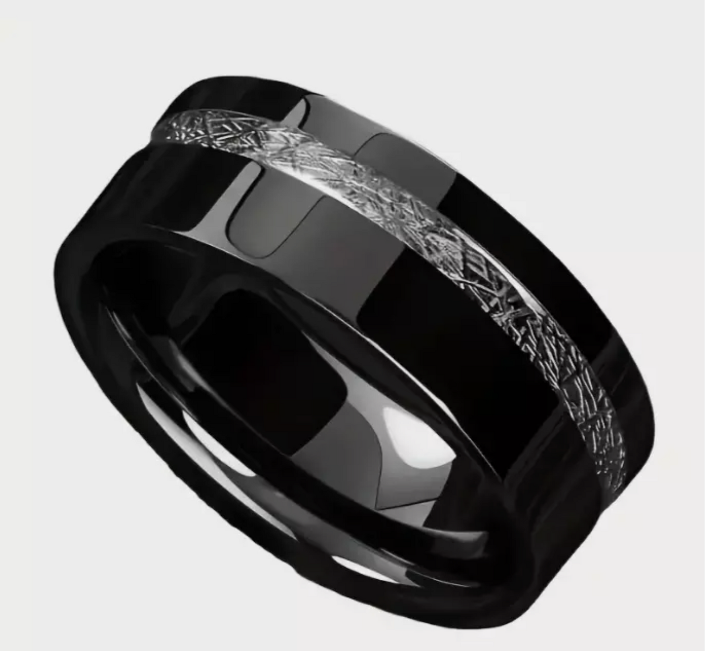 Black and Silver Stripe Titanium Ring Band for Men 8mm - MRA