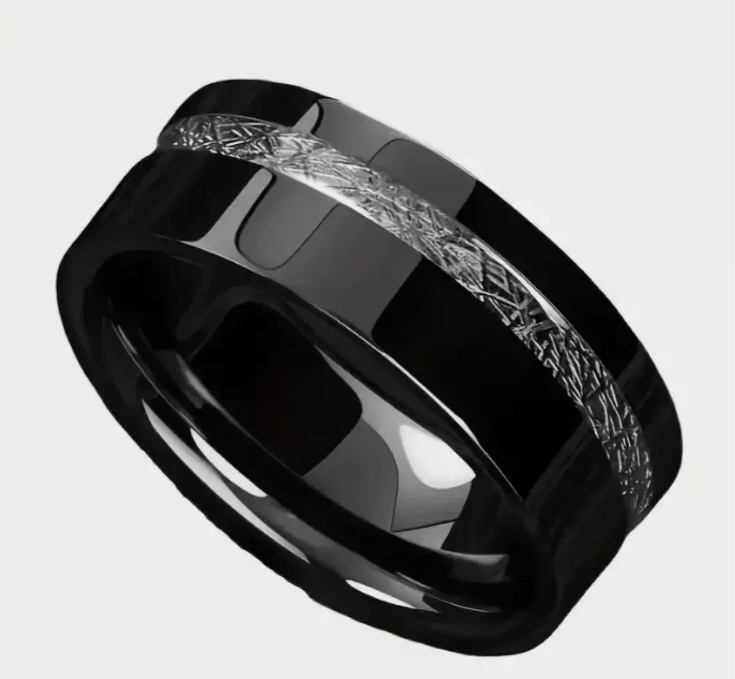 Black and Silver Stripe Titanium Ring Band for Men 8mm - MRA