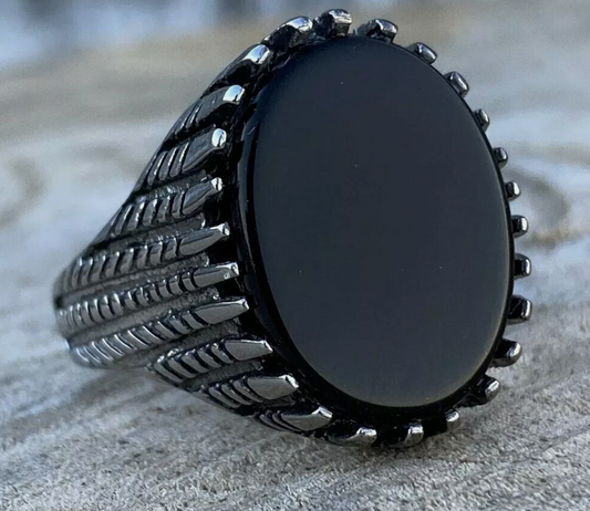 Black Onyx Stone Men Titanium Ring 8mm