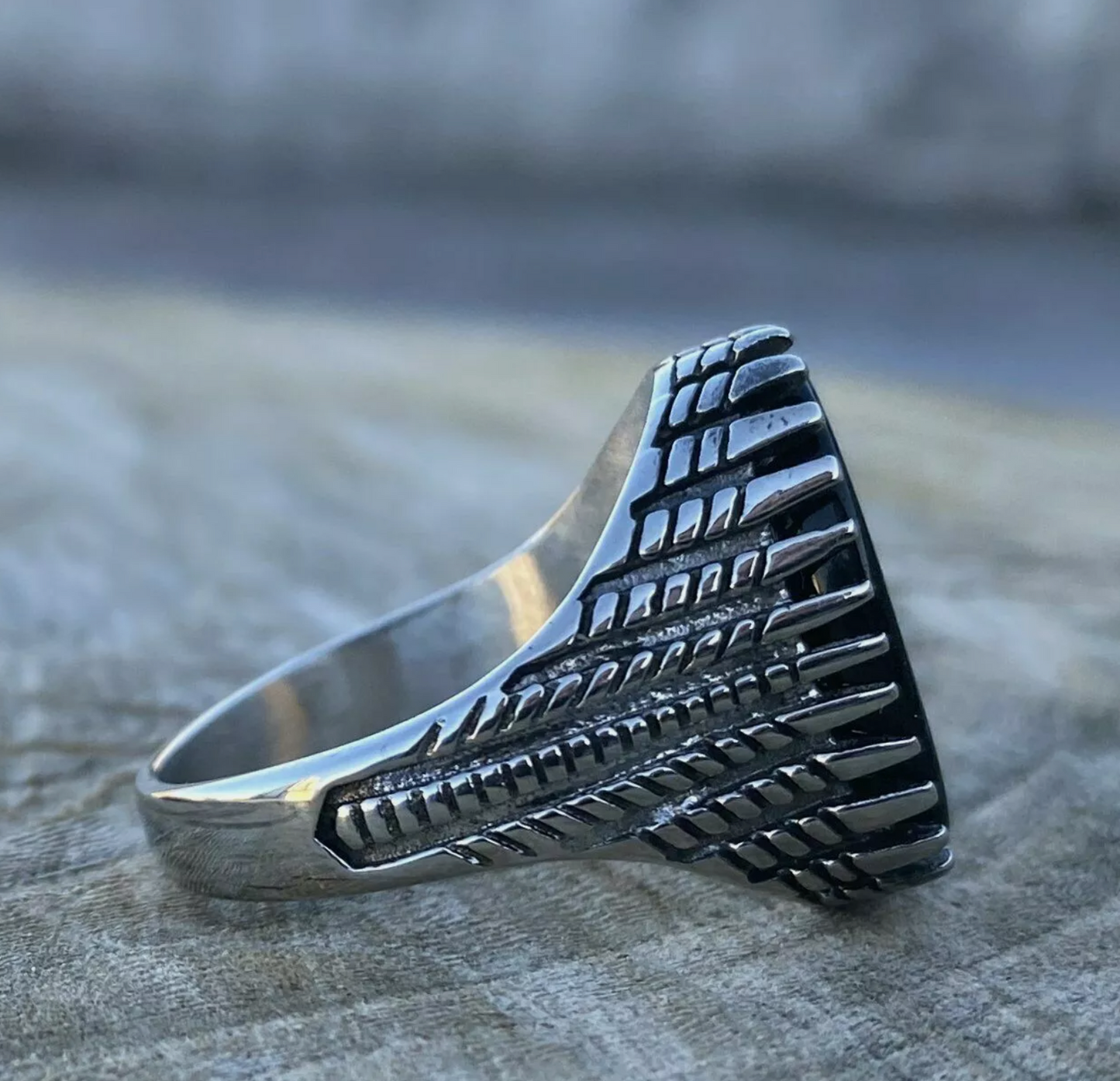 Black Onyx Stone Men Titanium Ring 8mm