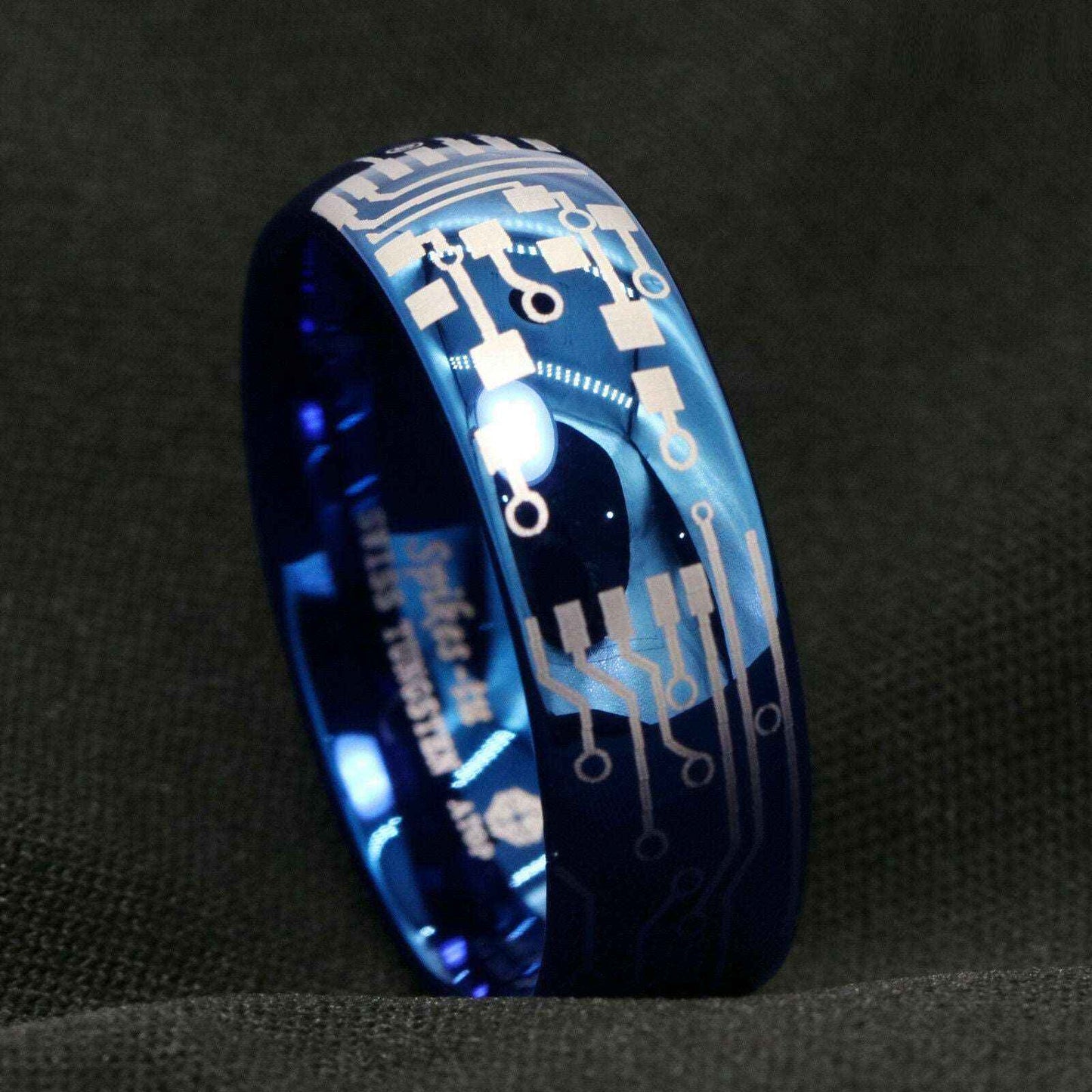 Blue Circuit Board Tungsten Ring 8mm