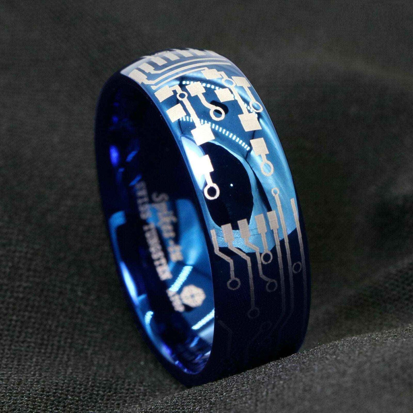 Blue Circuit Board Tungsten Ring 8mm