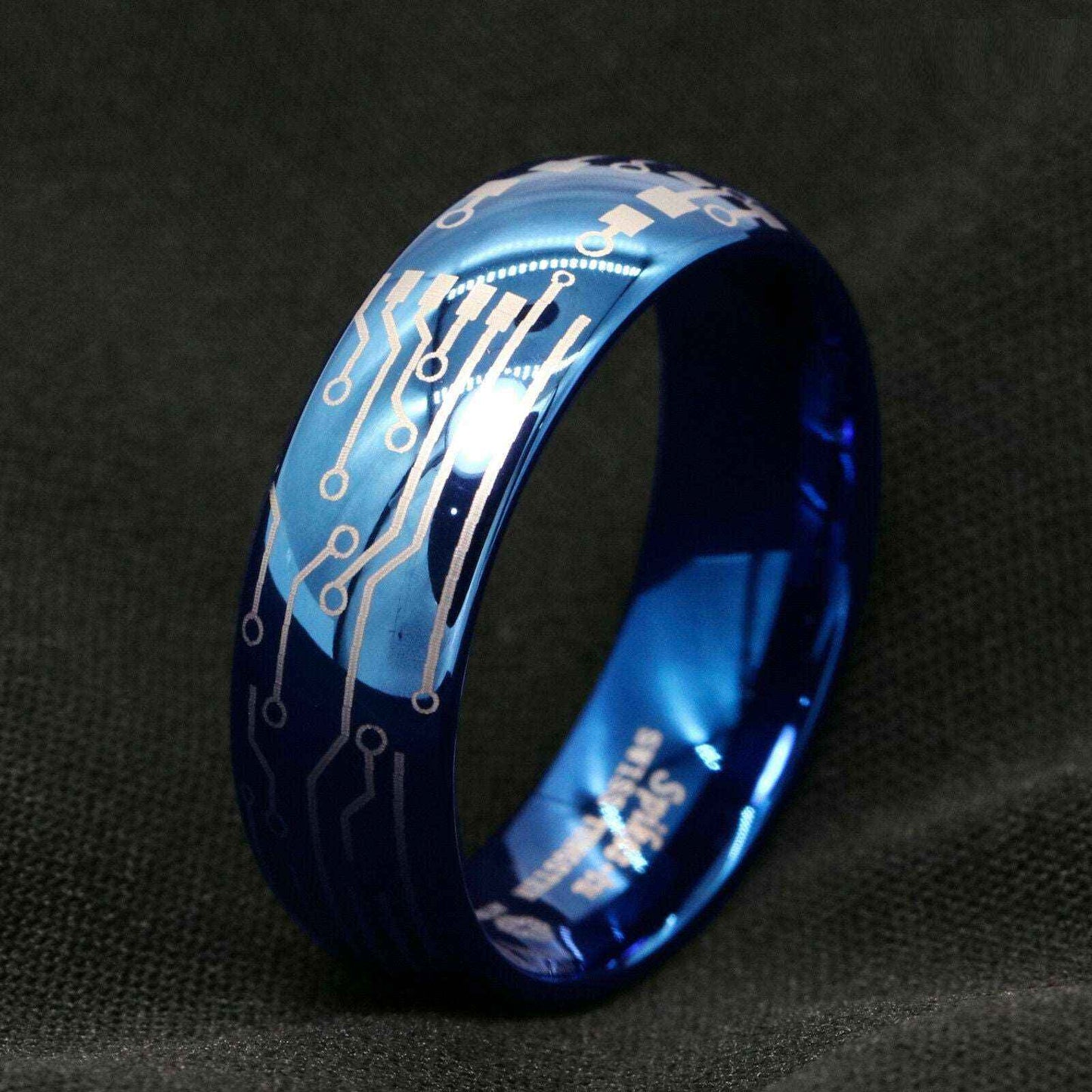 Blue Circuit Board Tungsten Ring 8mm