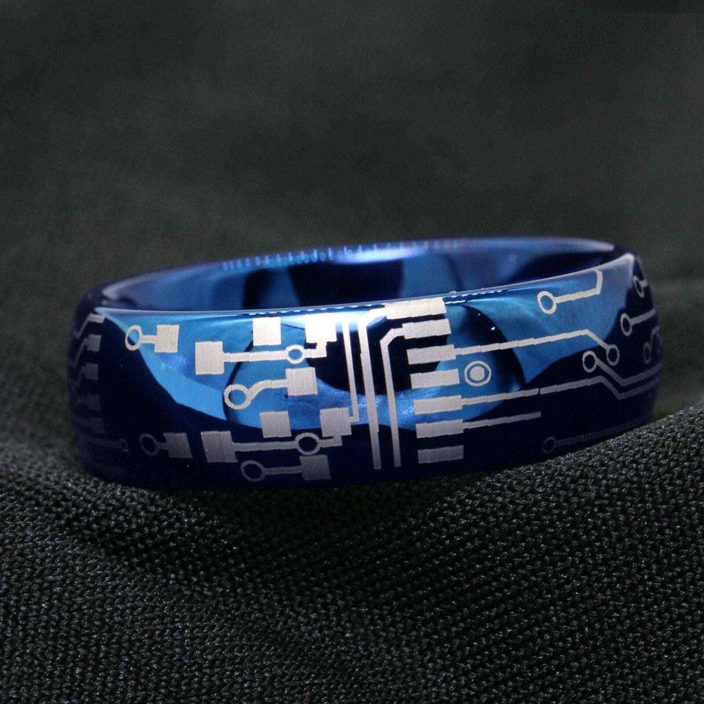 Blue Circuit Board Tungsten Ring 8mm