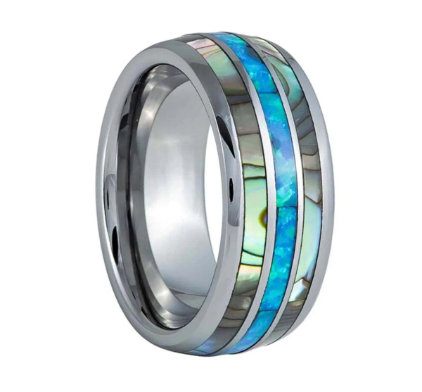 Silver Blue Opal Mens Titanium Ring - MRA