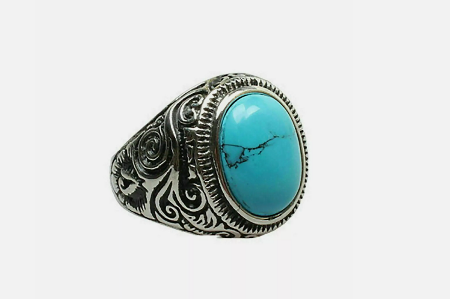 Blue Turquoise Stone Men Titanium Ring - MRA