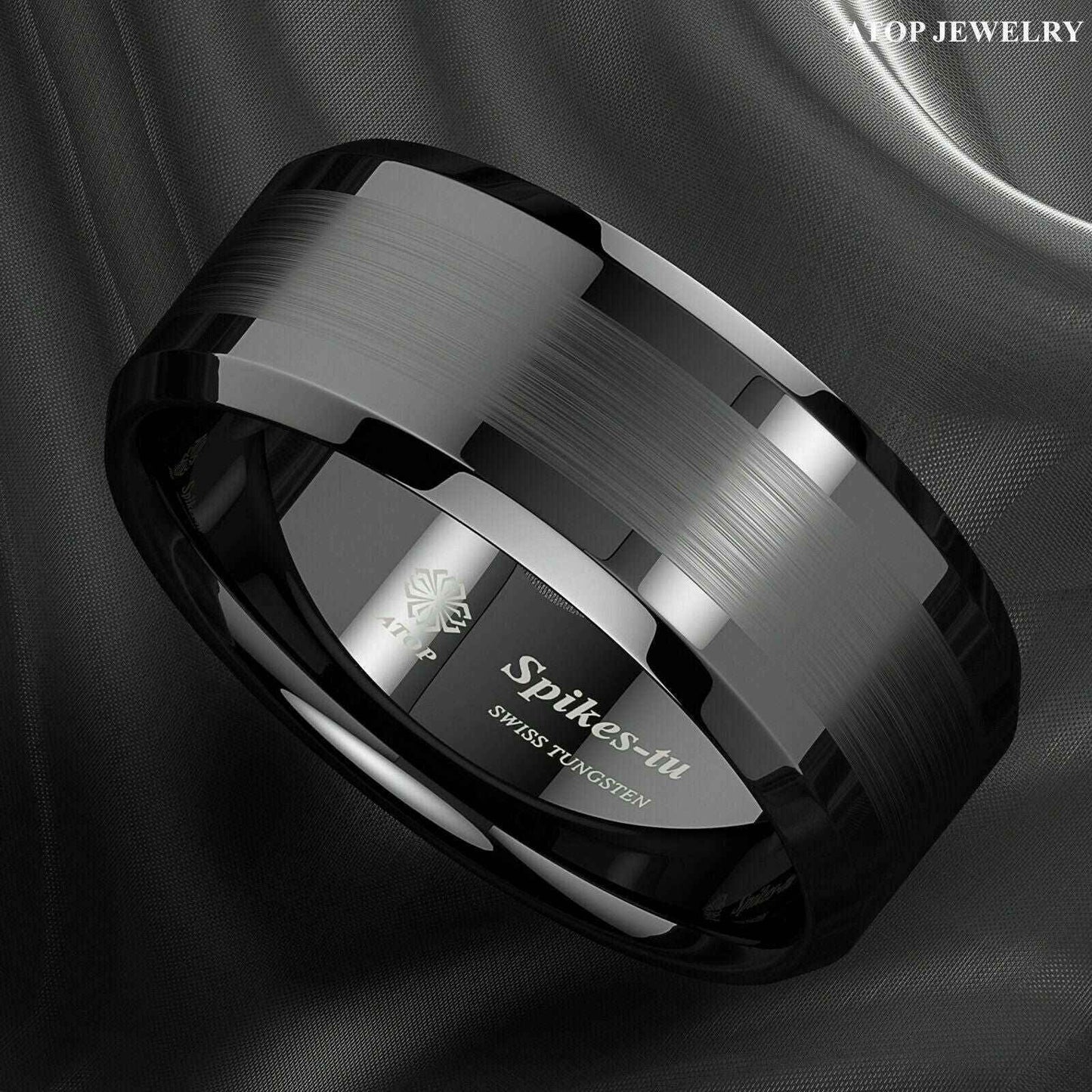 Brushed Center Black Tungsten Ring 8mm