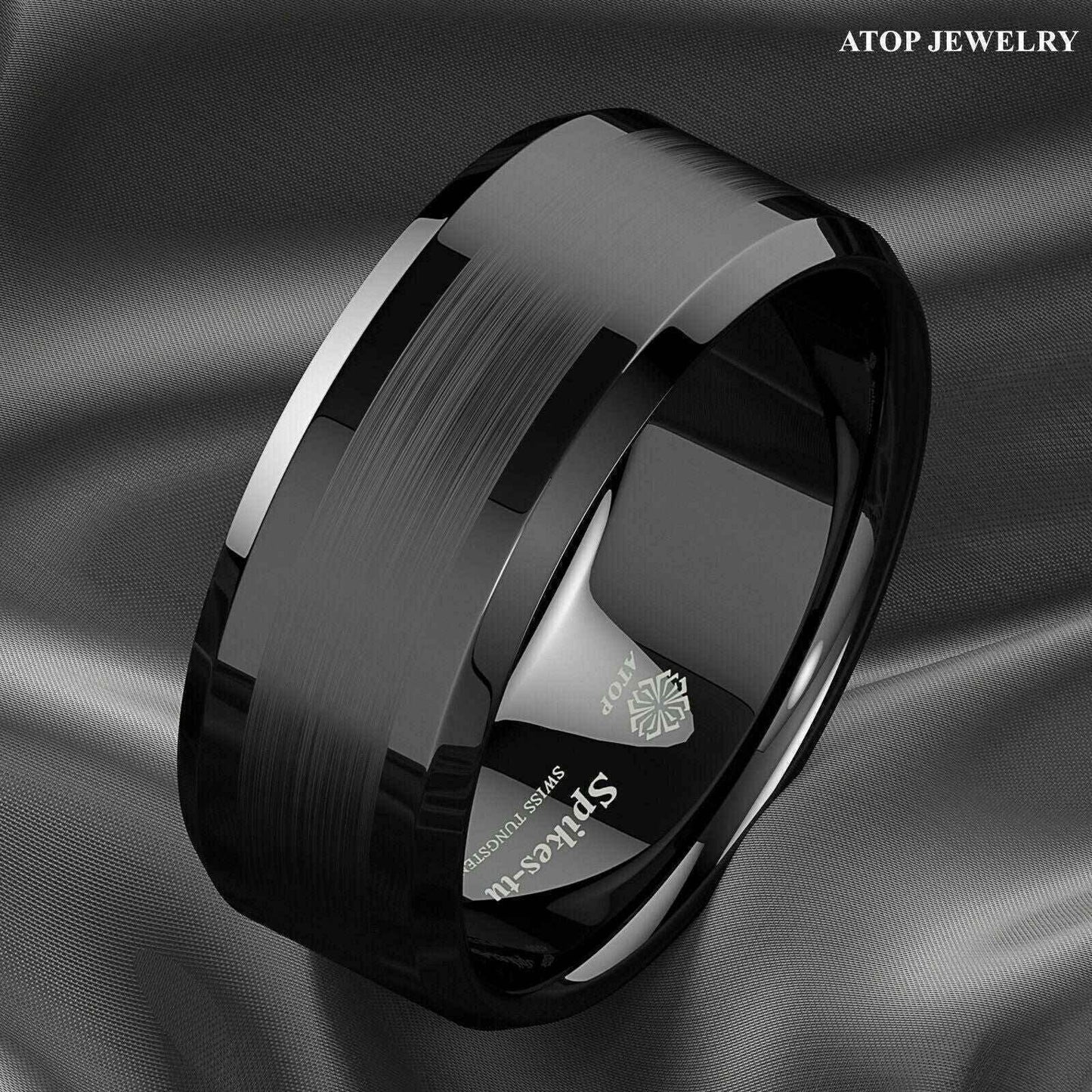 Brushed Center Black Tungsten Ring 8mm