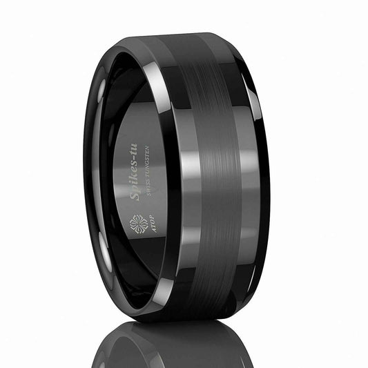 Brushed Center Black Tungsten Ring 8mm