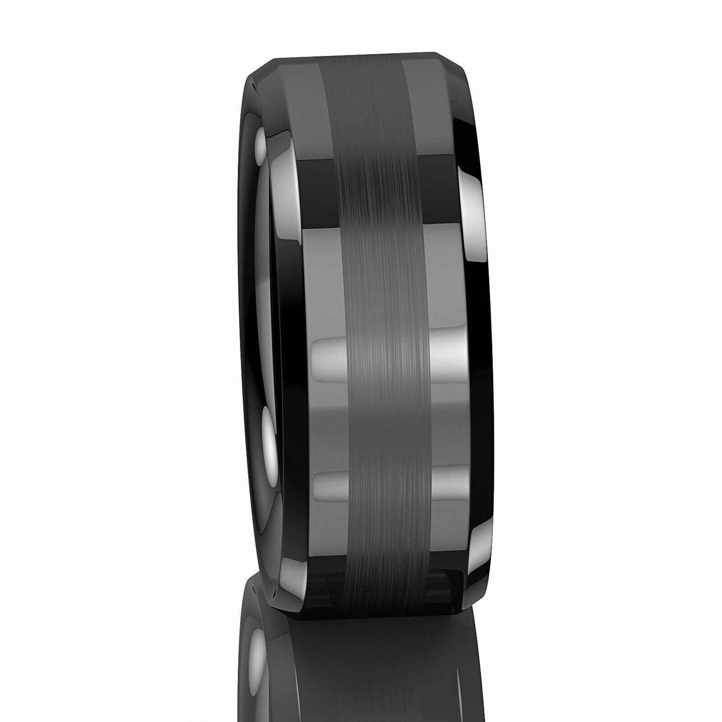 Brushed Center Black Tungsten Ring 8mm