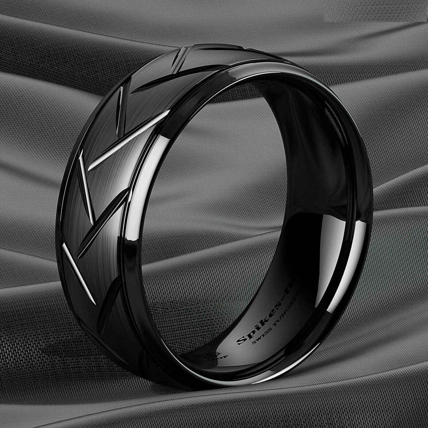 Dome Black Brushed Center Tungsten Ring 8mm