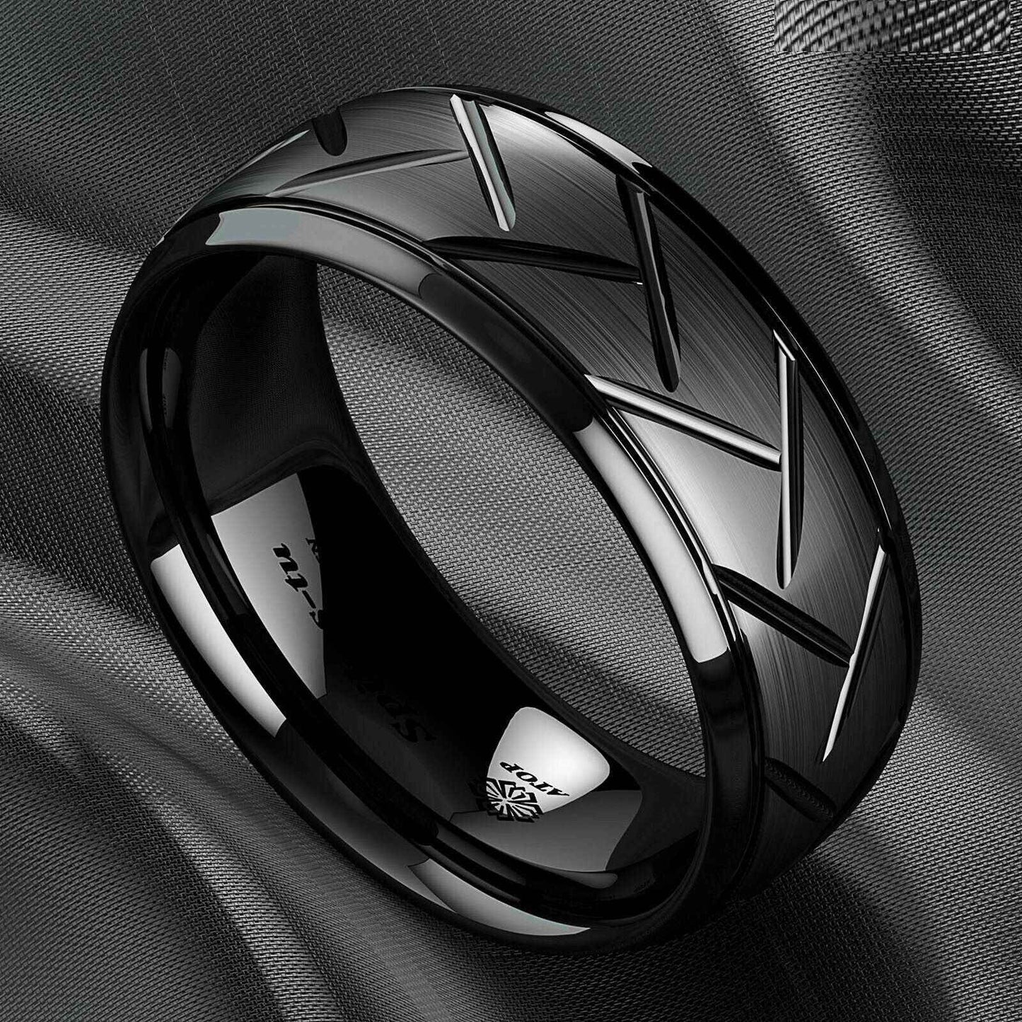 Dome Black Brushed Center Tungsten Ring 8mm