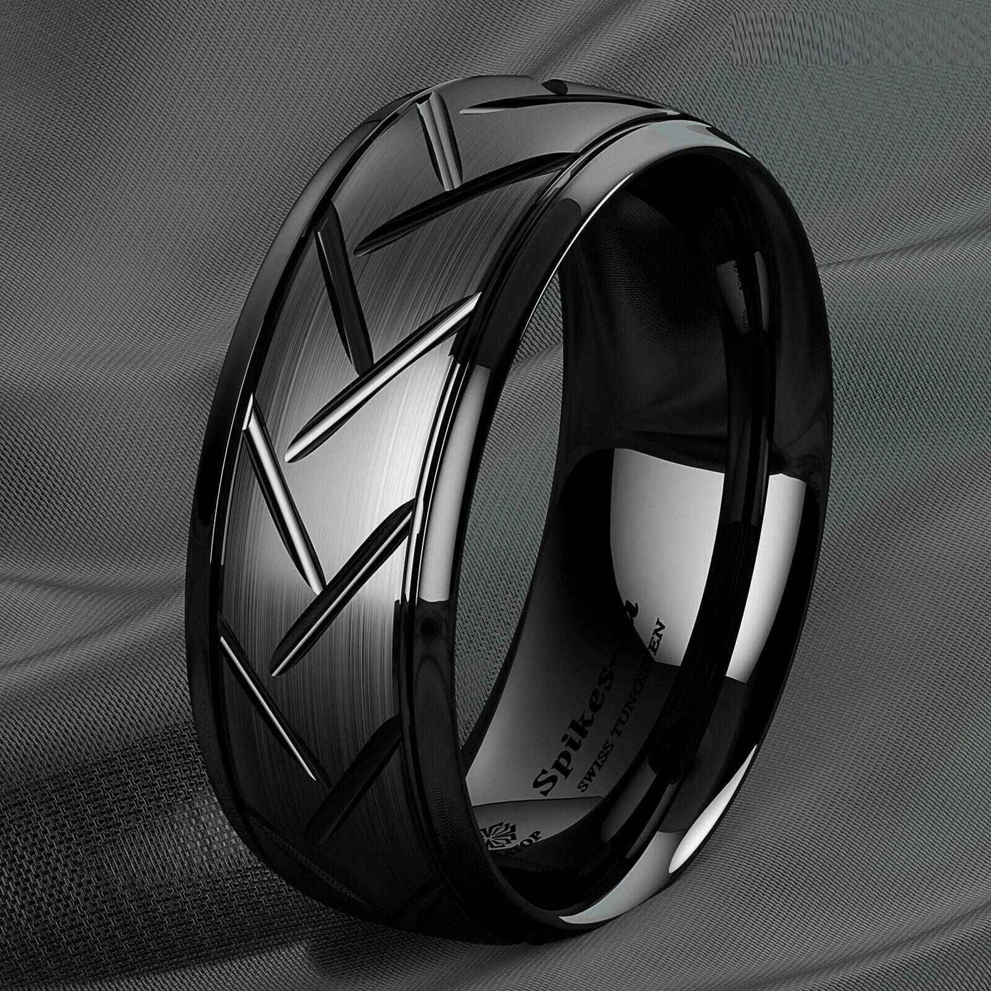 Dome Black Brushed Center Tungsten Ring 8mm