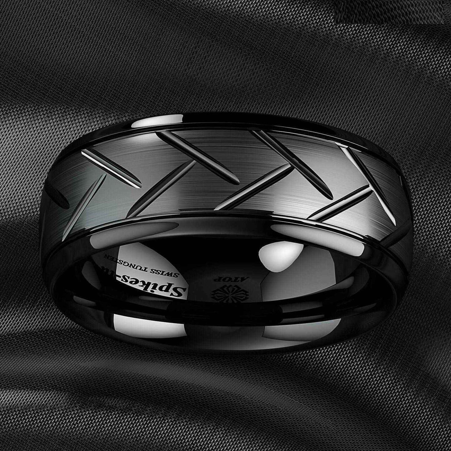 Dome Black Brushed Center Tungsten Ring 8mm