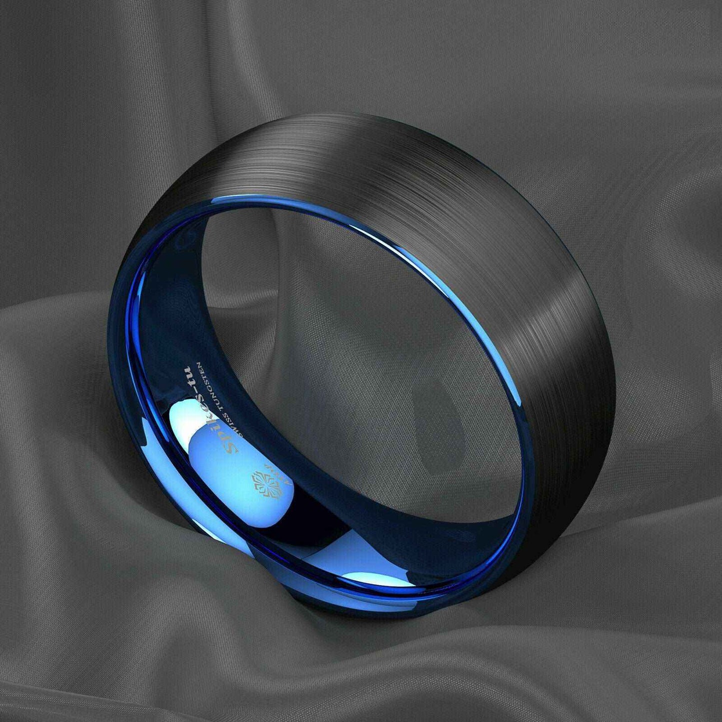Dome Brushed Black Blue Tungsten Ring 8mm