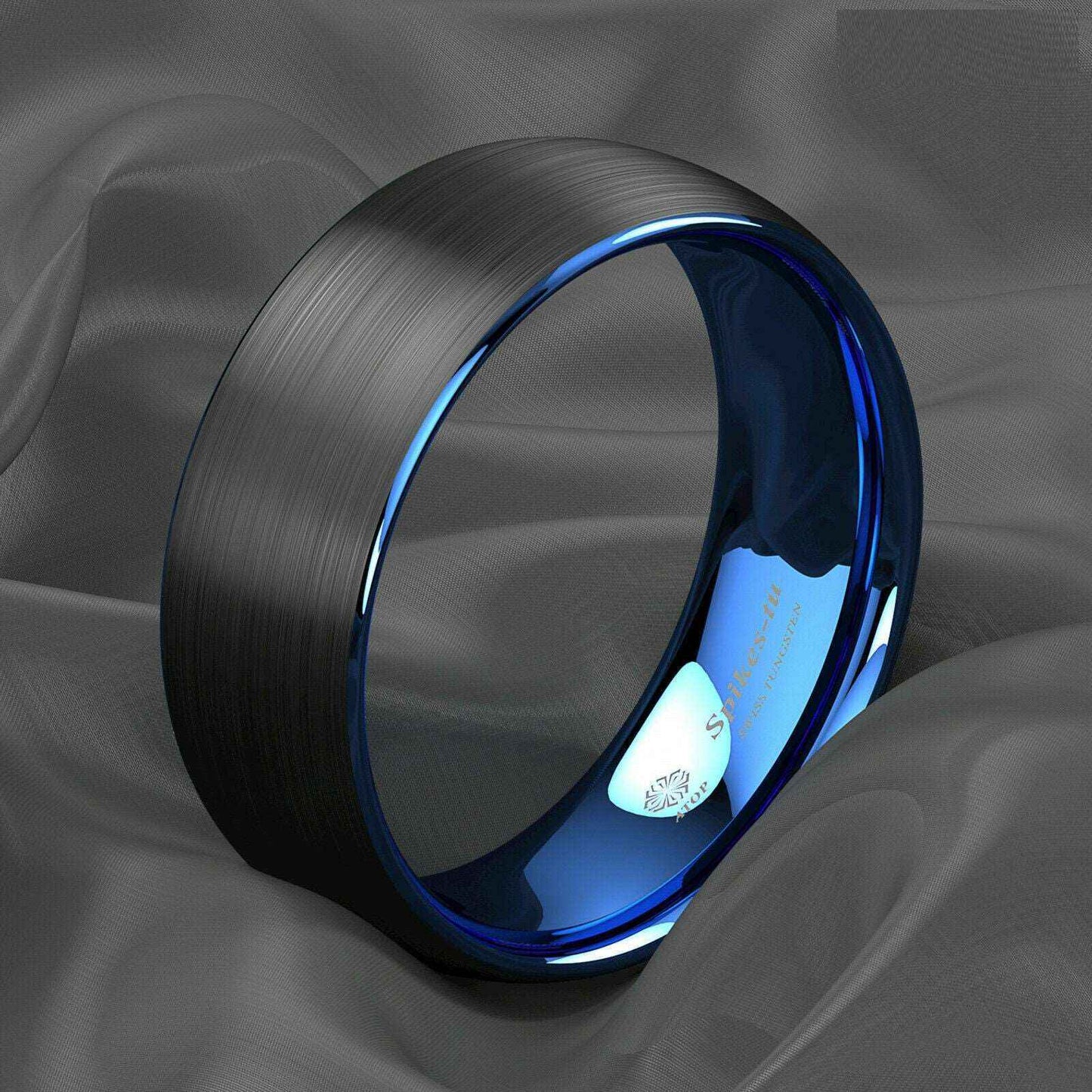 Dome Brushed Black Blue Tungsten Ring 8mm