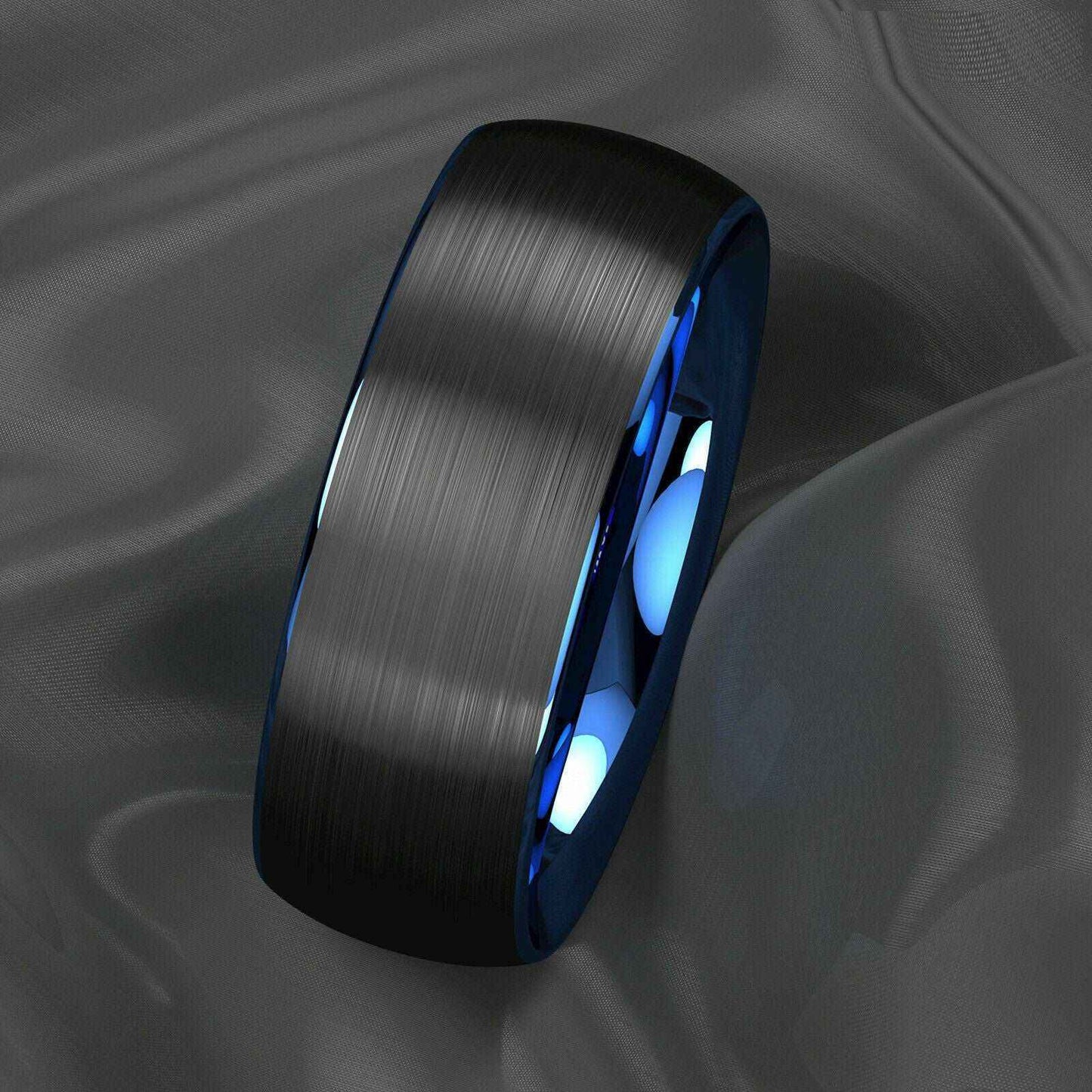 Dome Brushed Black Blue Tungsten Ring 8mm