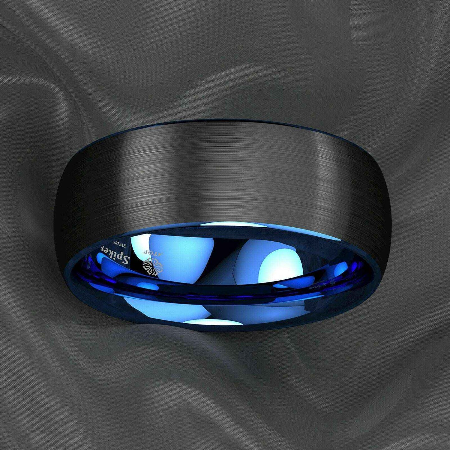 Dome Brushed Black Blue Tungsten Ring 8mm