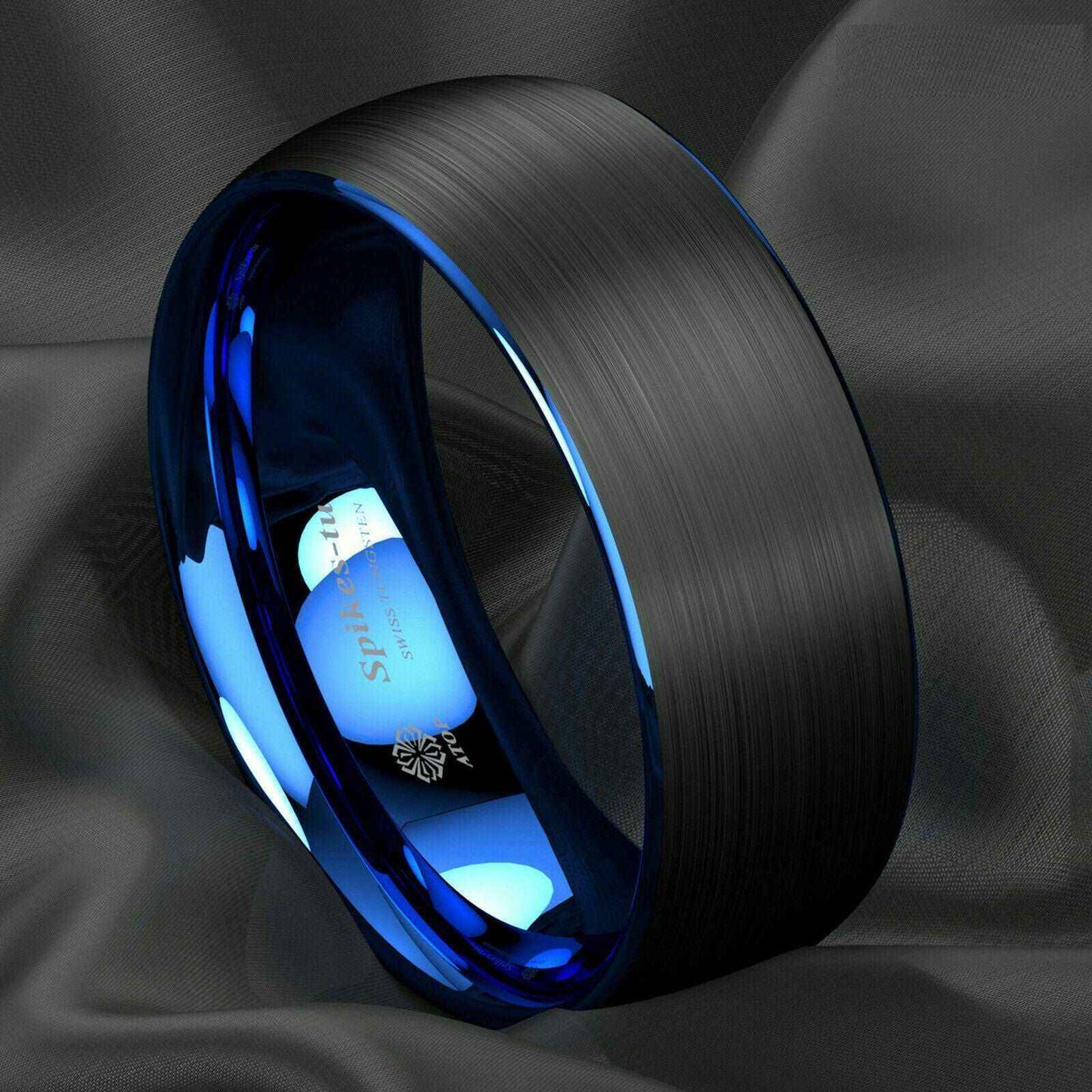 Dome Brushed Black Blue Tungsten Ring 8mm
