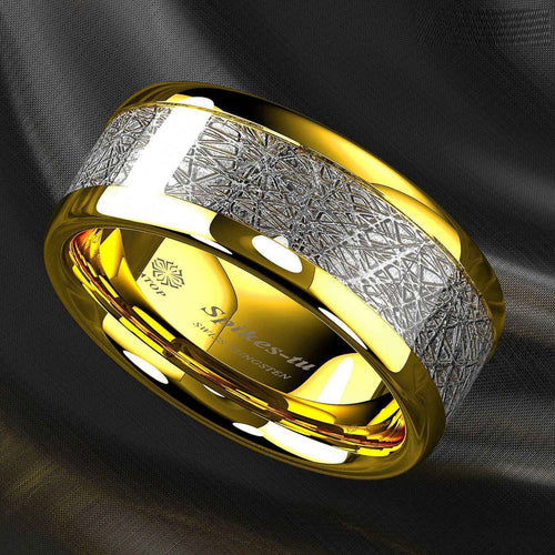 Dome Silver 18k Gold Tungsten Ring 8mm