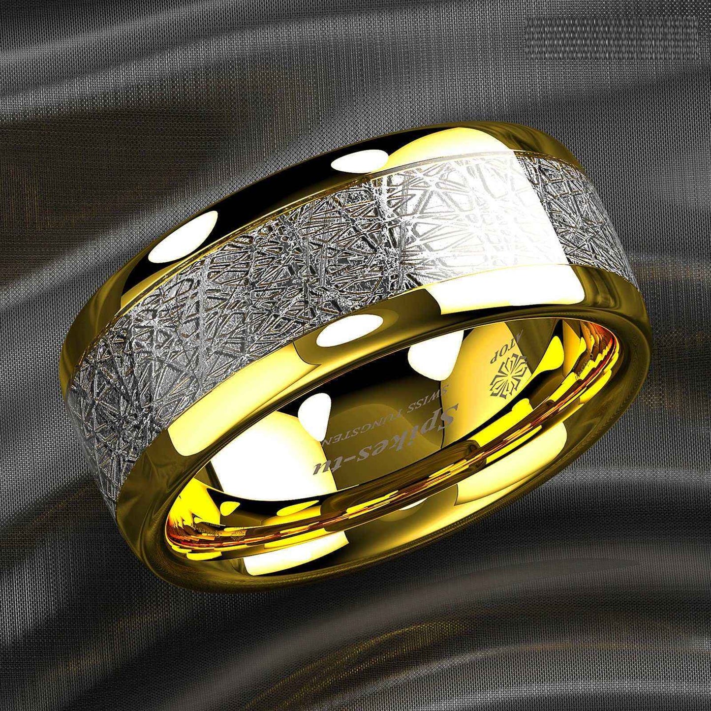 Dome Silver 18k Gold Tungsten Ring 8mm