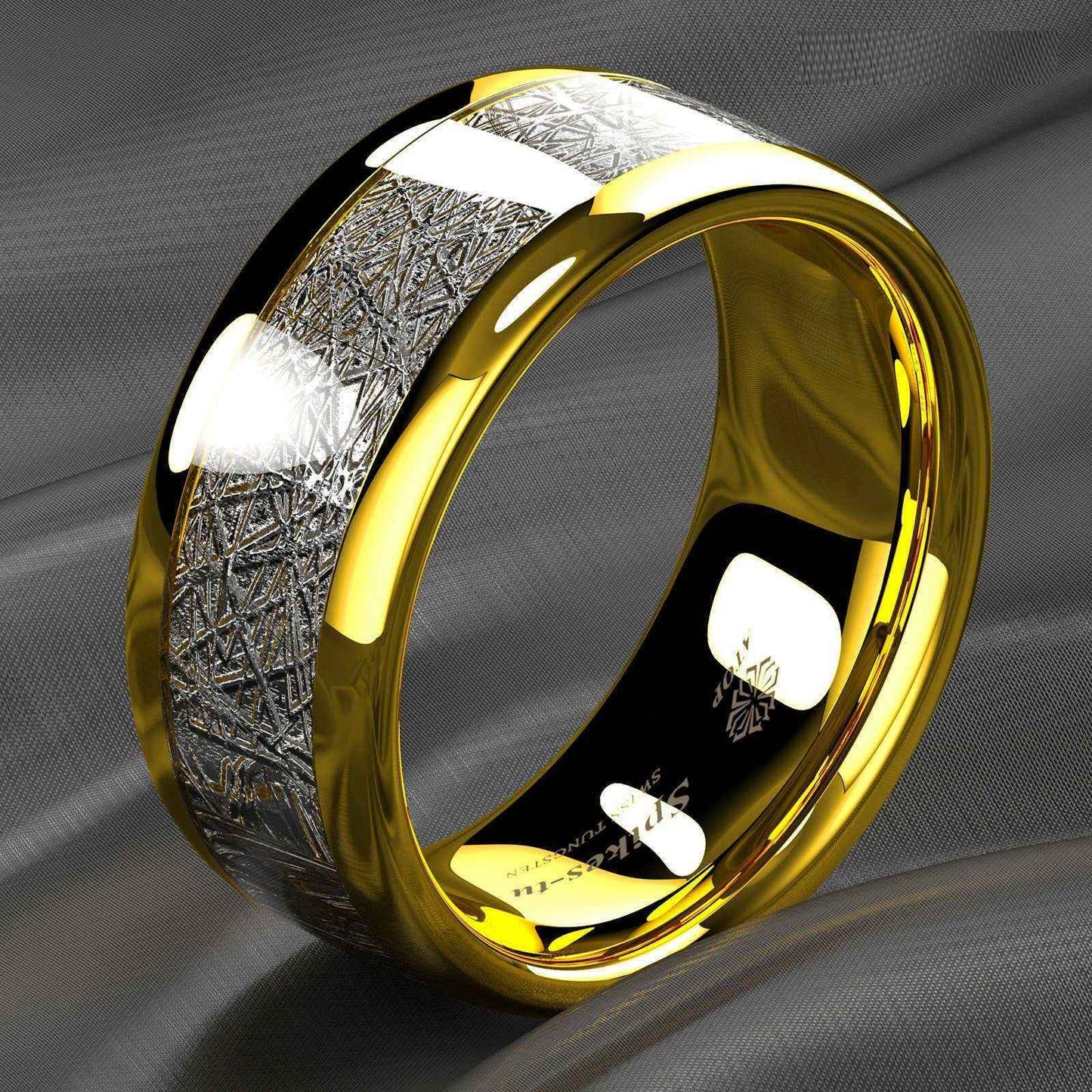 Dome Silver 18k Gold Tungsten Ring 8mm
