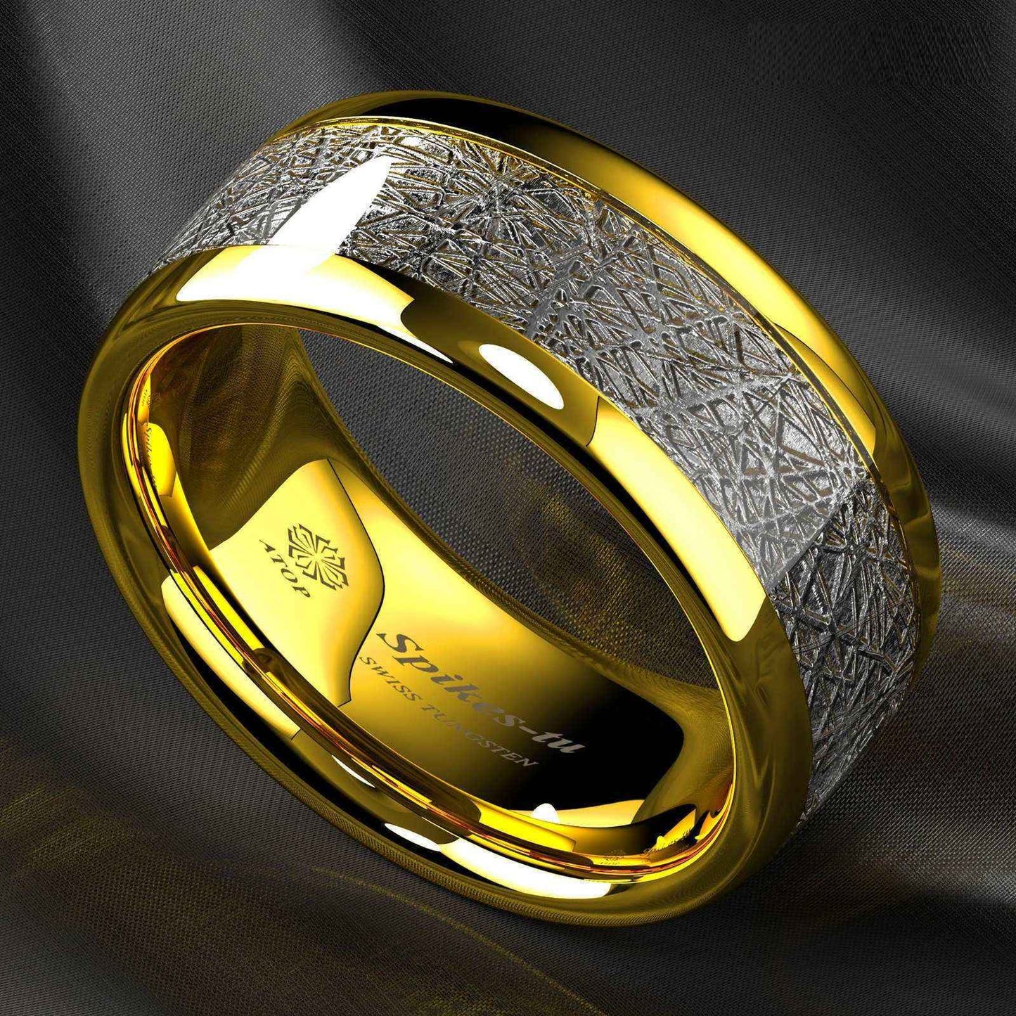 Dome Silver 18k Gold Tungsten Ring 8mm