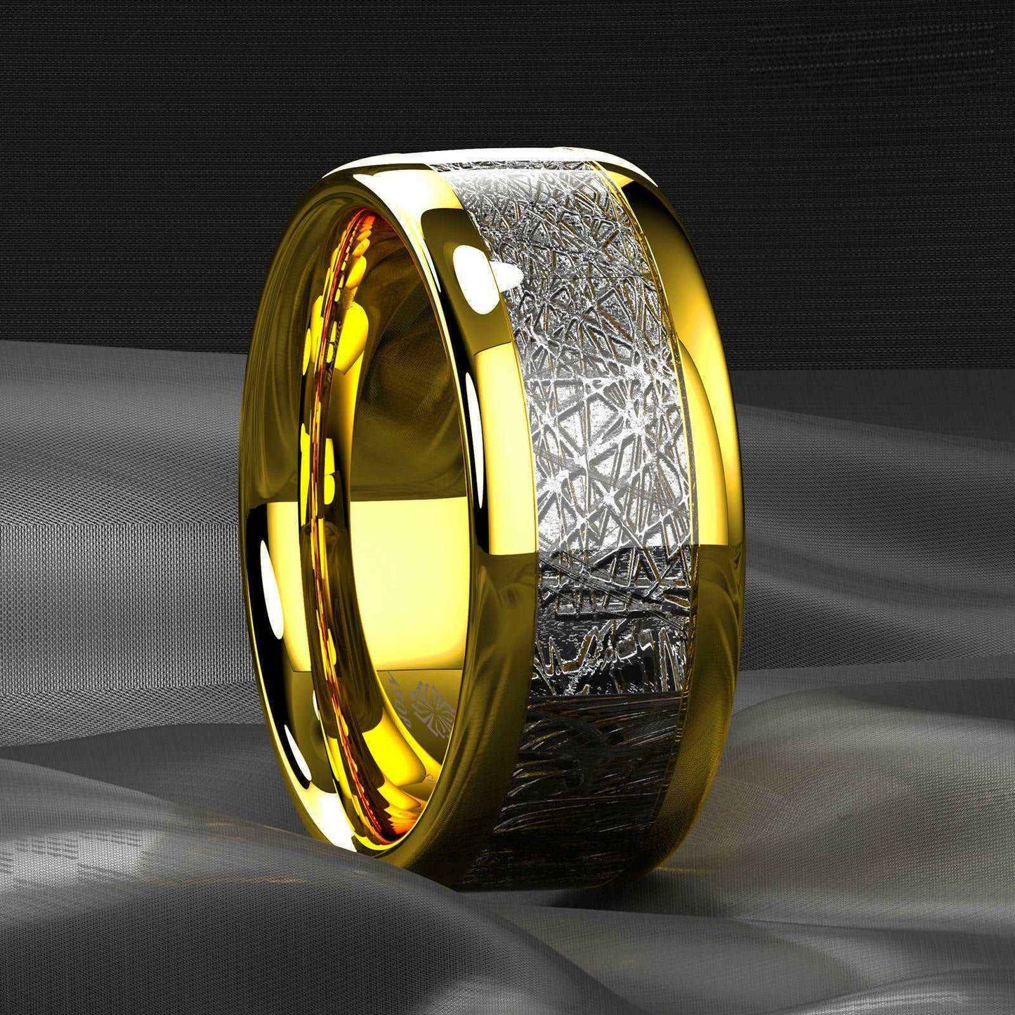 Dome Silver 18k Gold Tungsten Ring 8mm