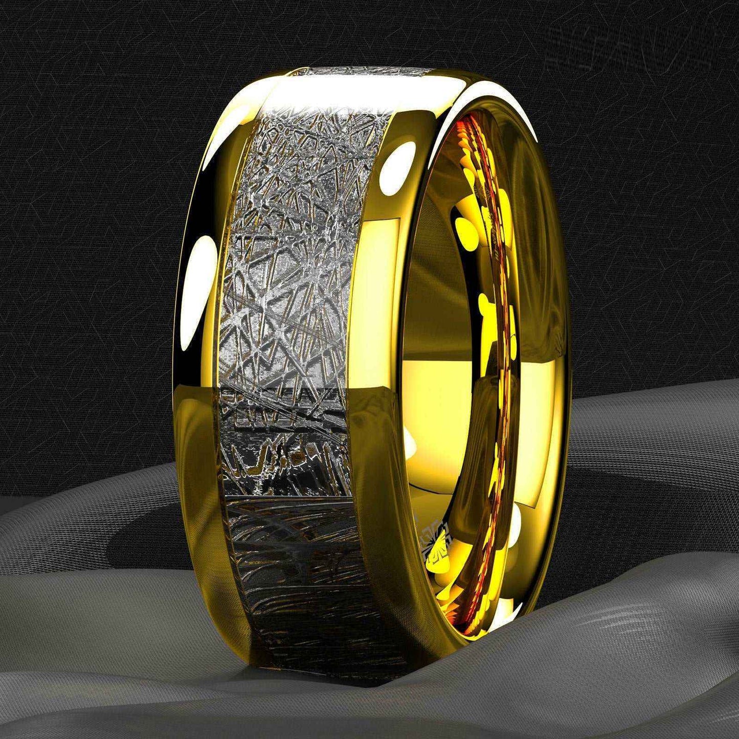 Dome Silver 18k Gold Tungsten Ring 8mm