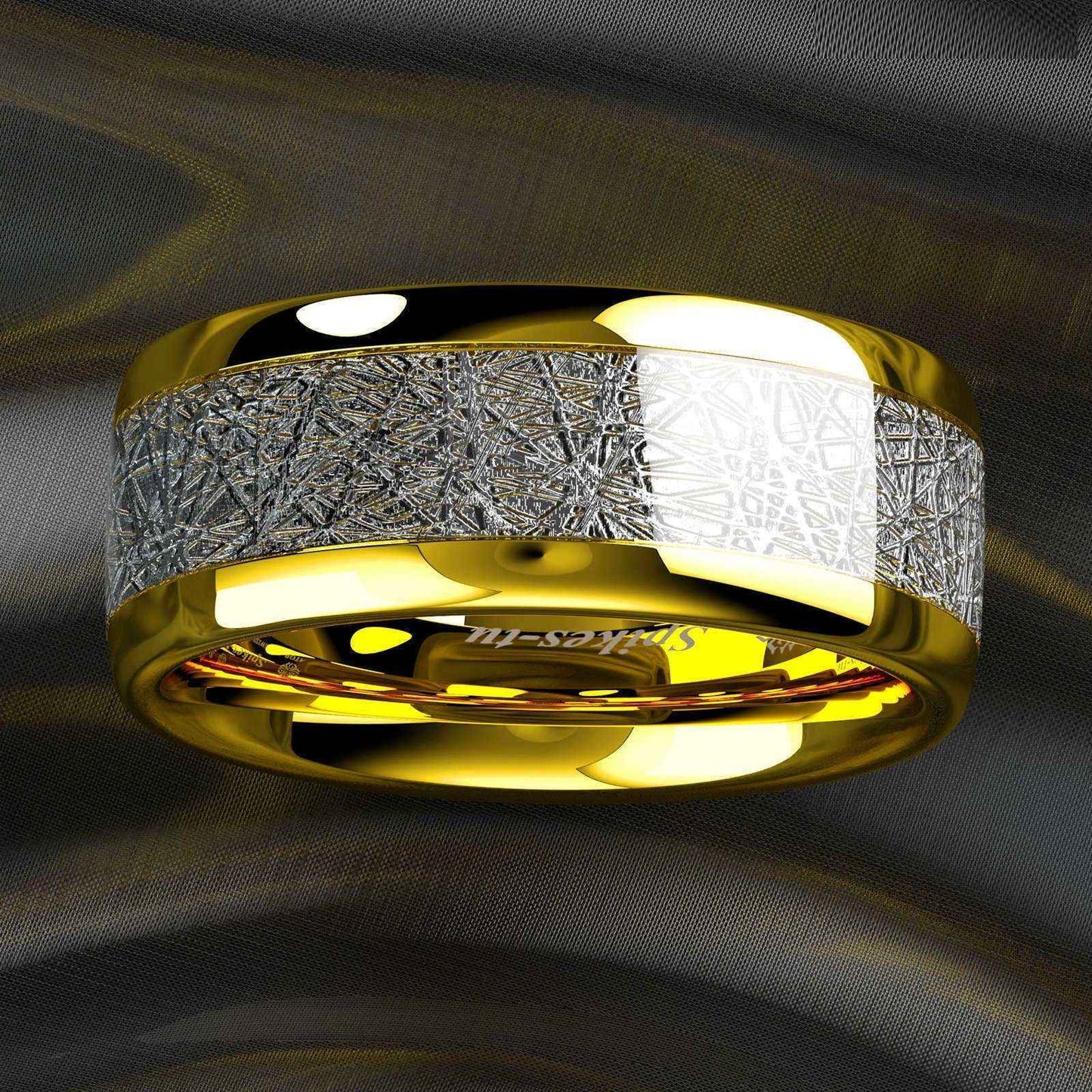 Dome Silver 18k Gold Tungsten Ring 8mm