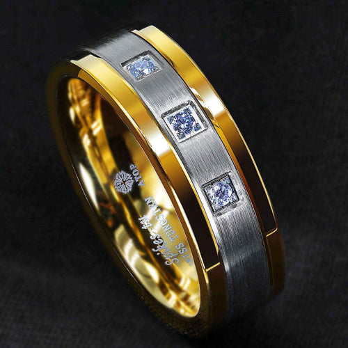 Gold Silver Diamonds Tungsten Ring (8mm)